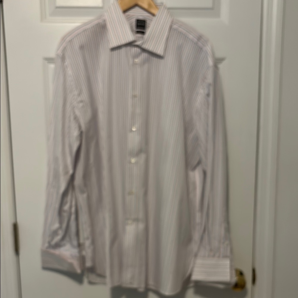 Ike Behar White and Gray Striped Dress Shirt